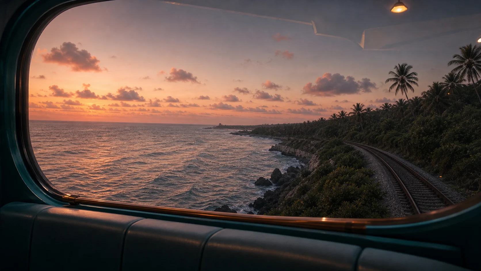 La costa vista desde el último vagón al atardecer