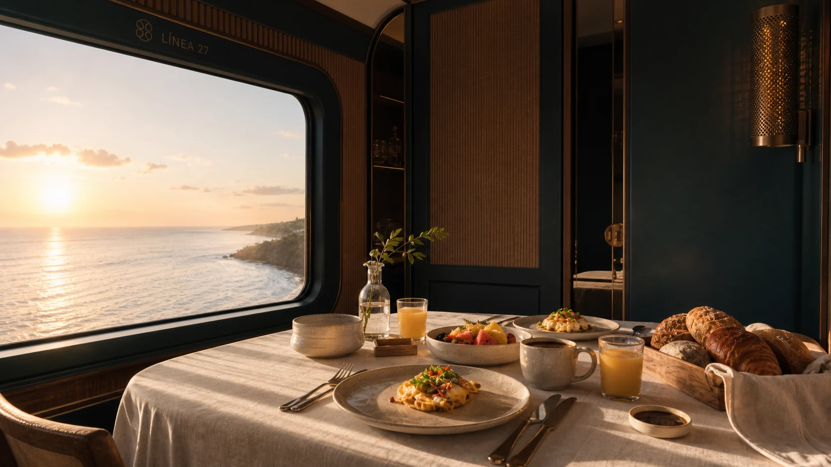 Desayuno para dos frente al amanecer