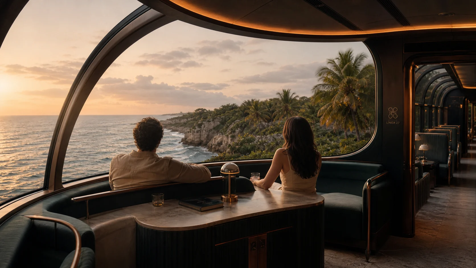 Pareja observando la costa desde el vagón panorámico