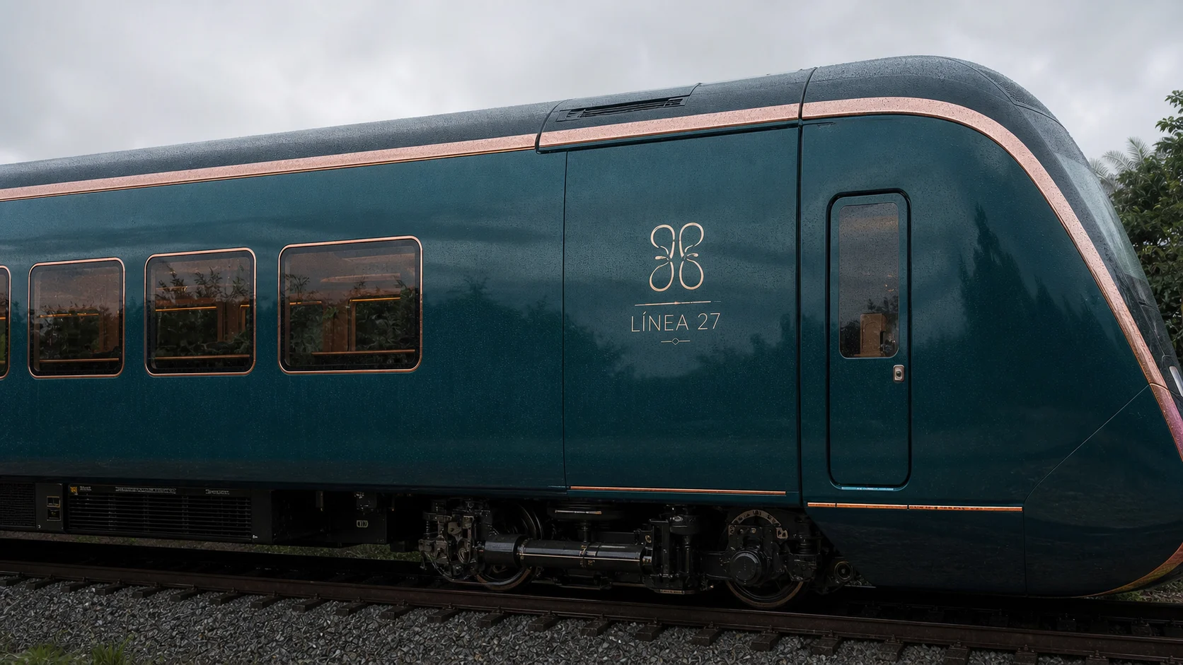 Detalle exterior de carrocería, puerta y cobre del tren